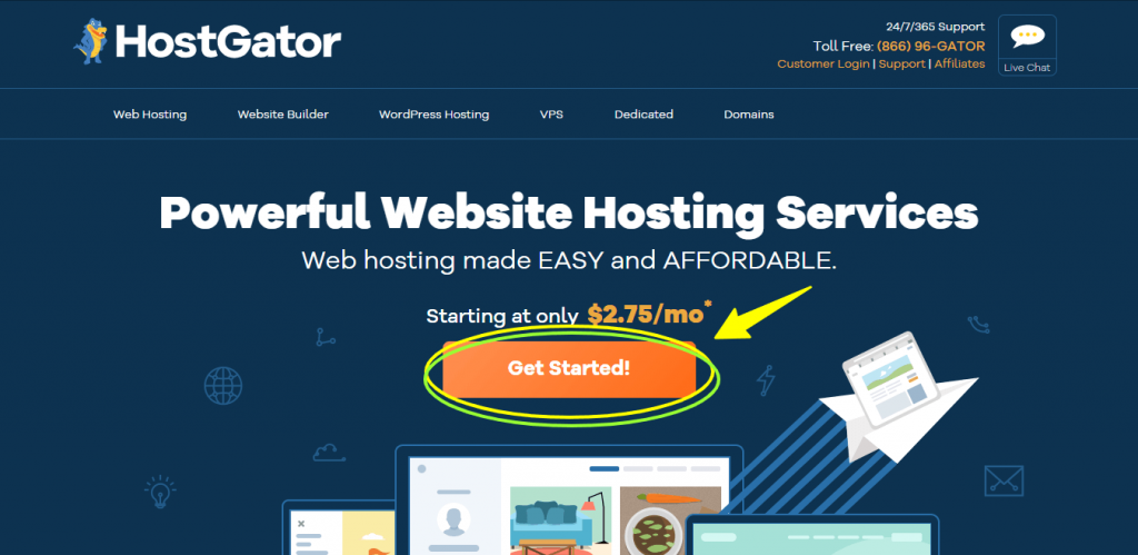 HostGator home page visit