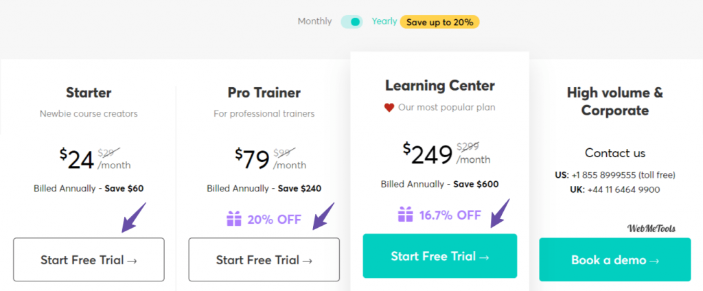LearnWorlds Plans Pricing