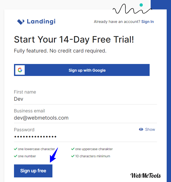 Landingi Free Trial Account Sign up