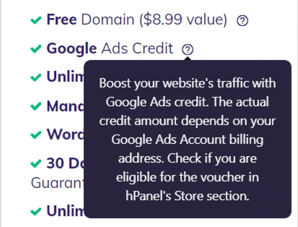 google ads credit on hostinger