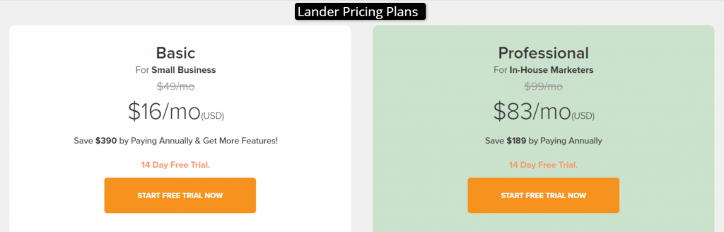 Lander Pricing plans