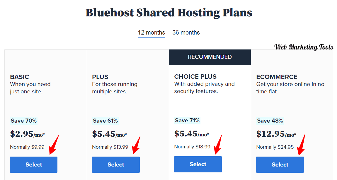 Bluehost Shared Hosting Plans