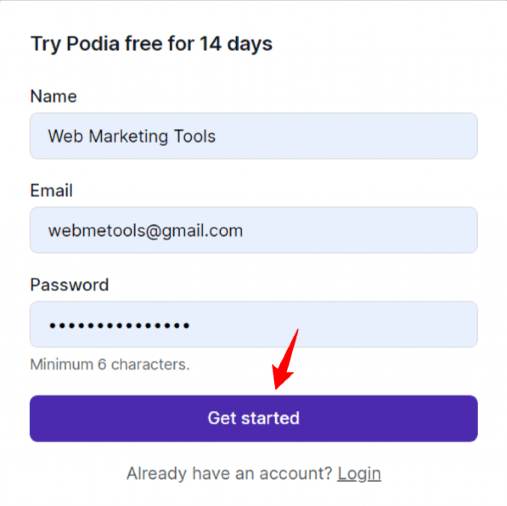 Podia Free Trial Sign-up