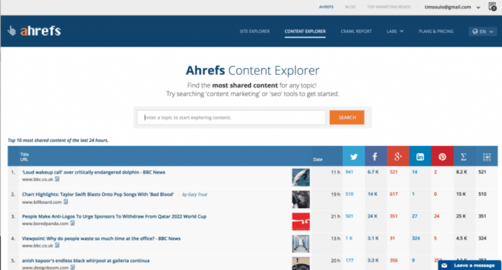ahrefs Content Explorer