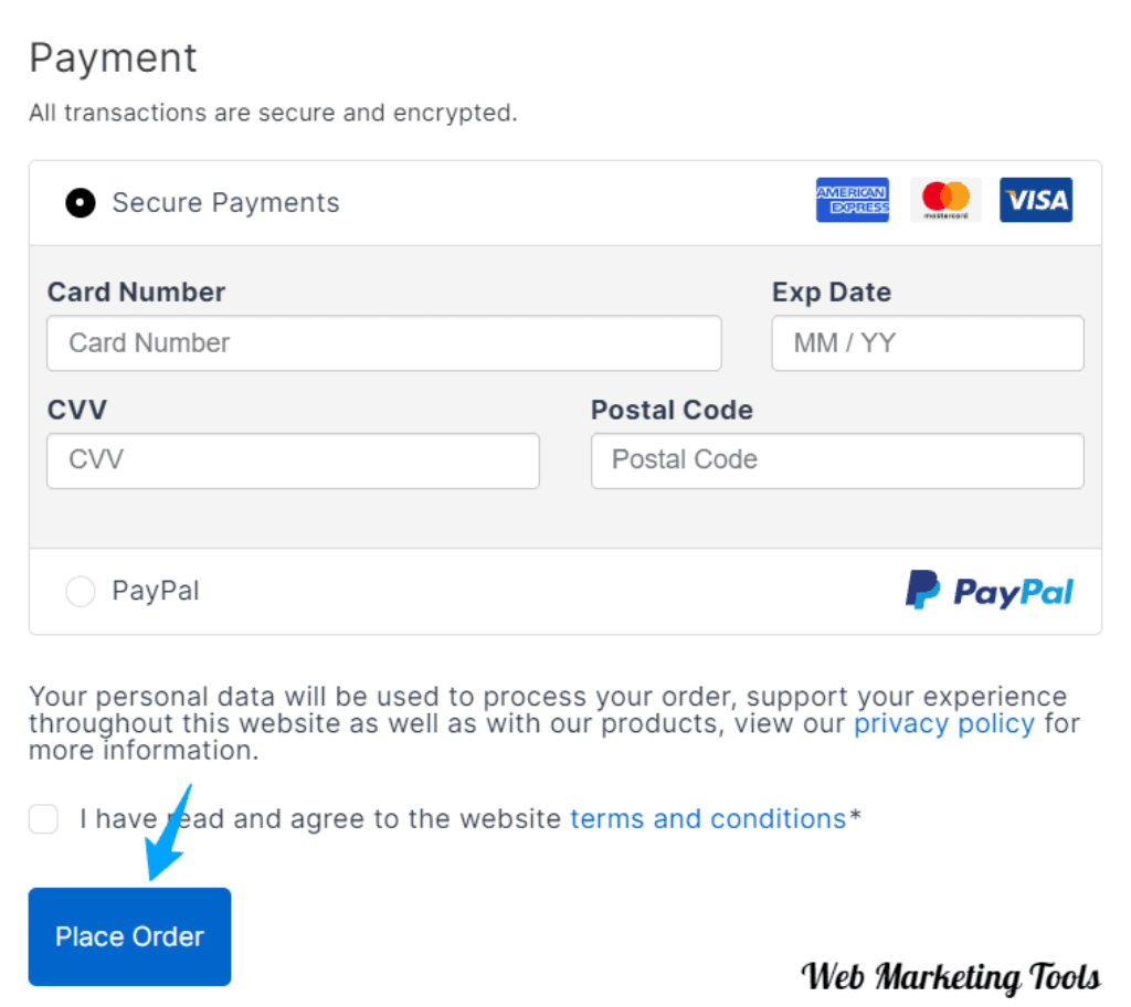 Kadence Payment Methods and Place Order