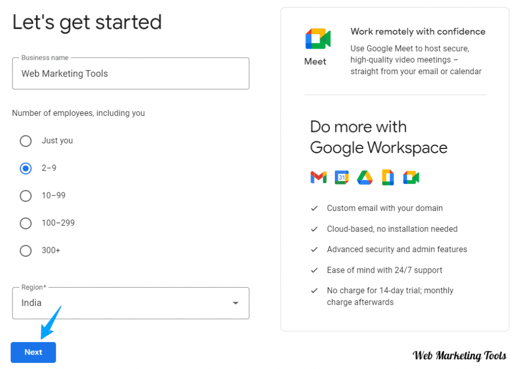 Sign up for the Google Workspace