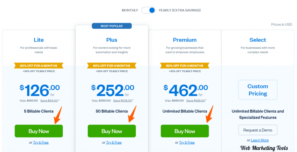 FreshBooks Pricing Plans Yearly