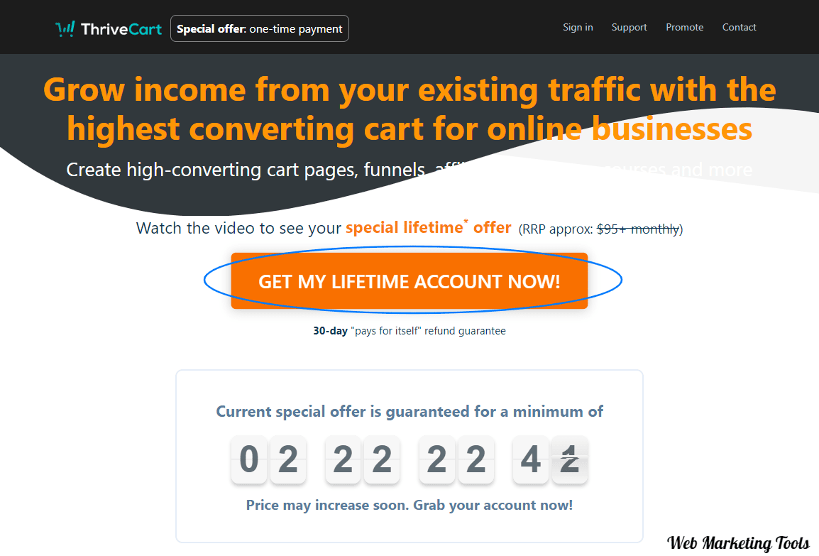 ThriveCart Lifetime Deal Special offer Page home