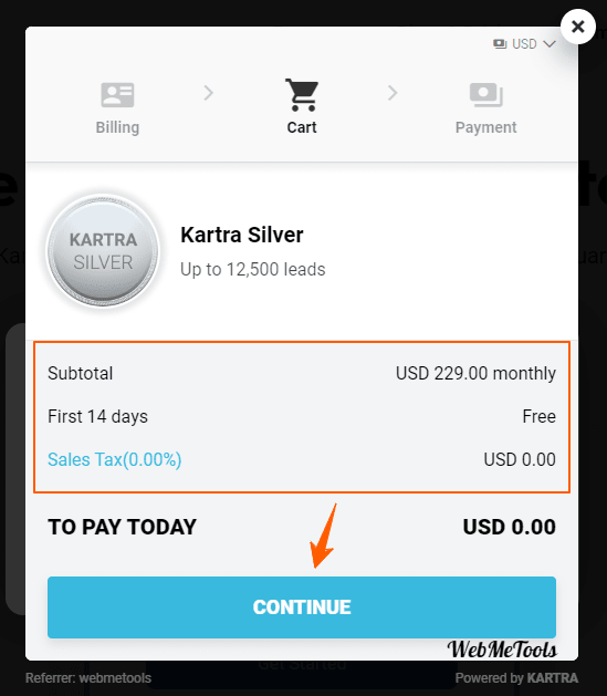 Kartra Trial 14 Days Silver Plan Step Cart
