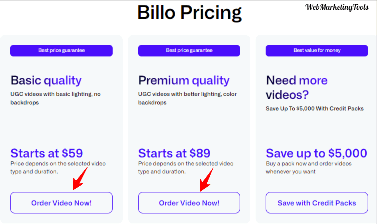 Billo Pricing Plans