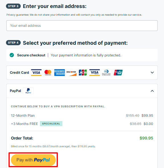 Express VPN email & payment methods