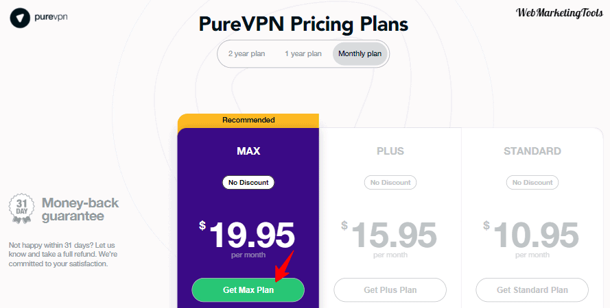 PureVPN monthly pricing plans