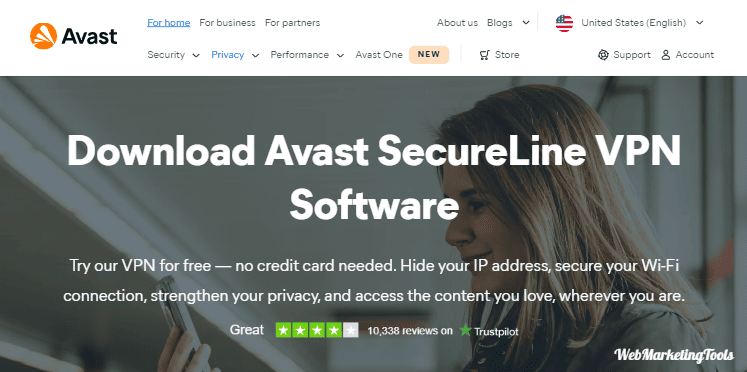 Avast-SecureLine-VPN homepage 