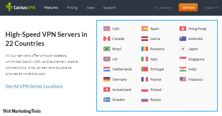 CactusVPN-server location 