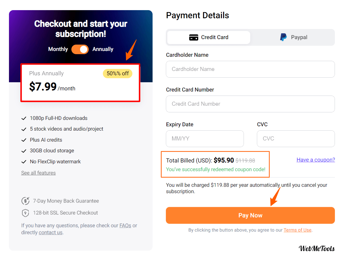 FlexClip Checkout Page